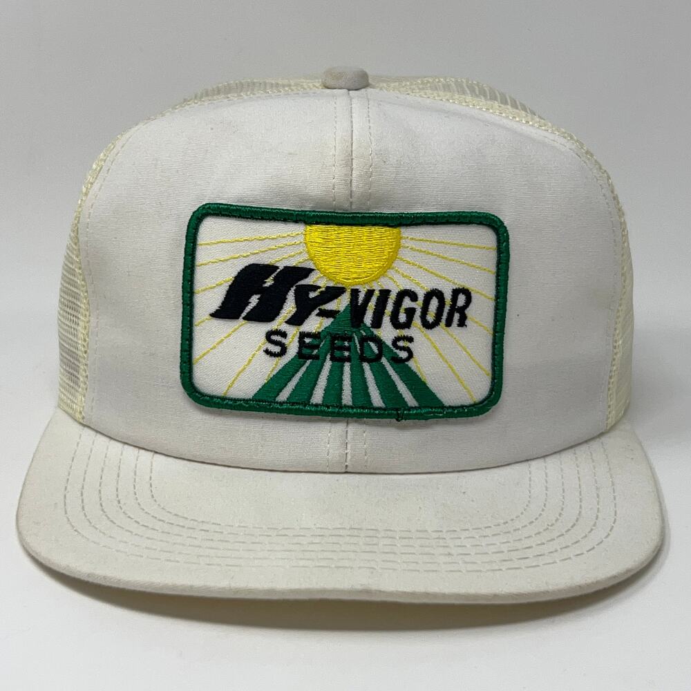 Vintage Hy-Vigor Seeds Trucker Hat Baseball Cap White Farmer Snapback K-Products